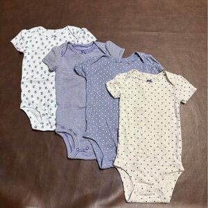 Baby Blues: Set of Four Baby Bodysuits in Blue and White